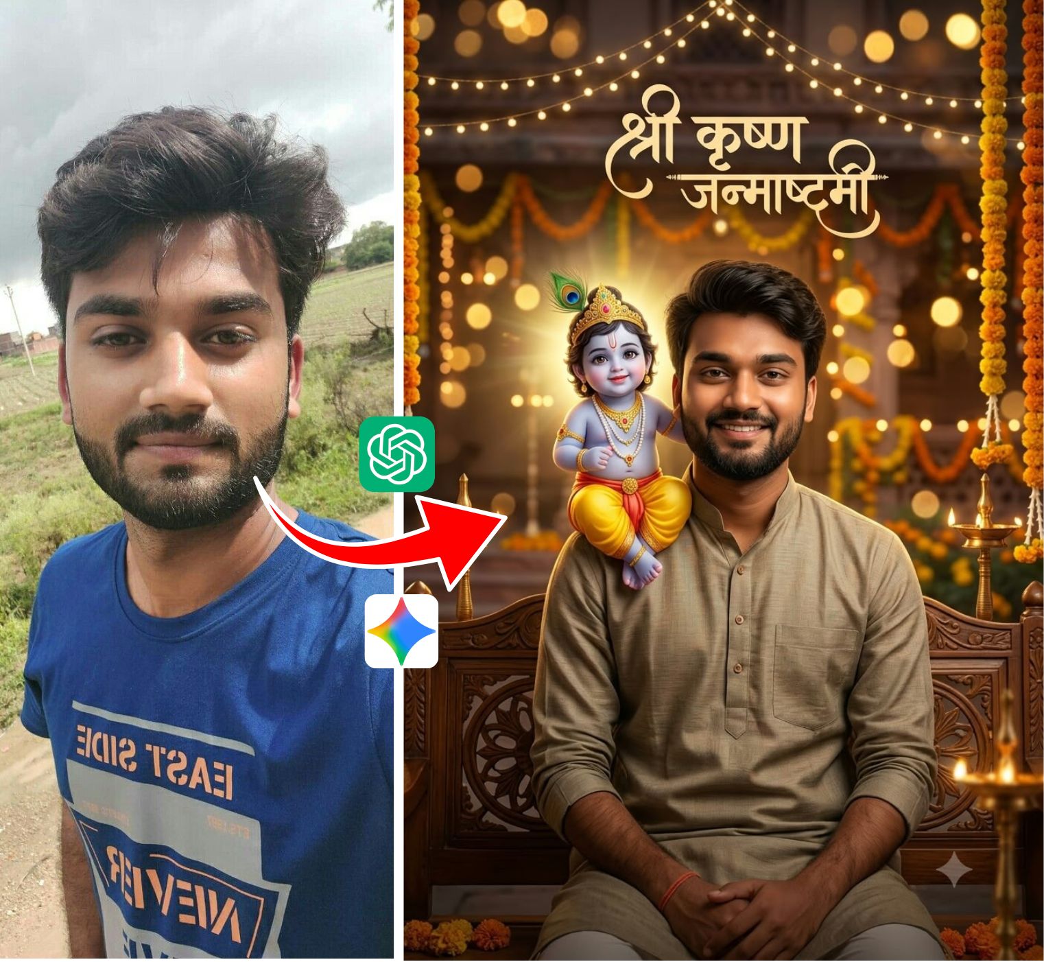 Create a Magical Janmashtami Portrait with Baby Krishna AI Photo Editing Prompt