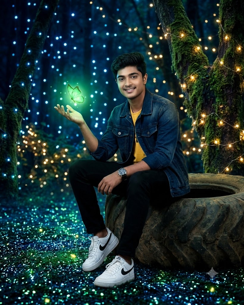The Forest Boy and His Glowing Green Butterfly