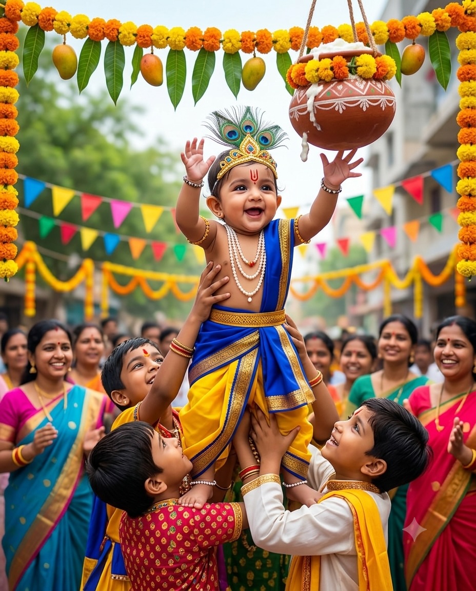 Baby Krishna and the Dahi Handi Celebration