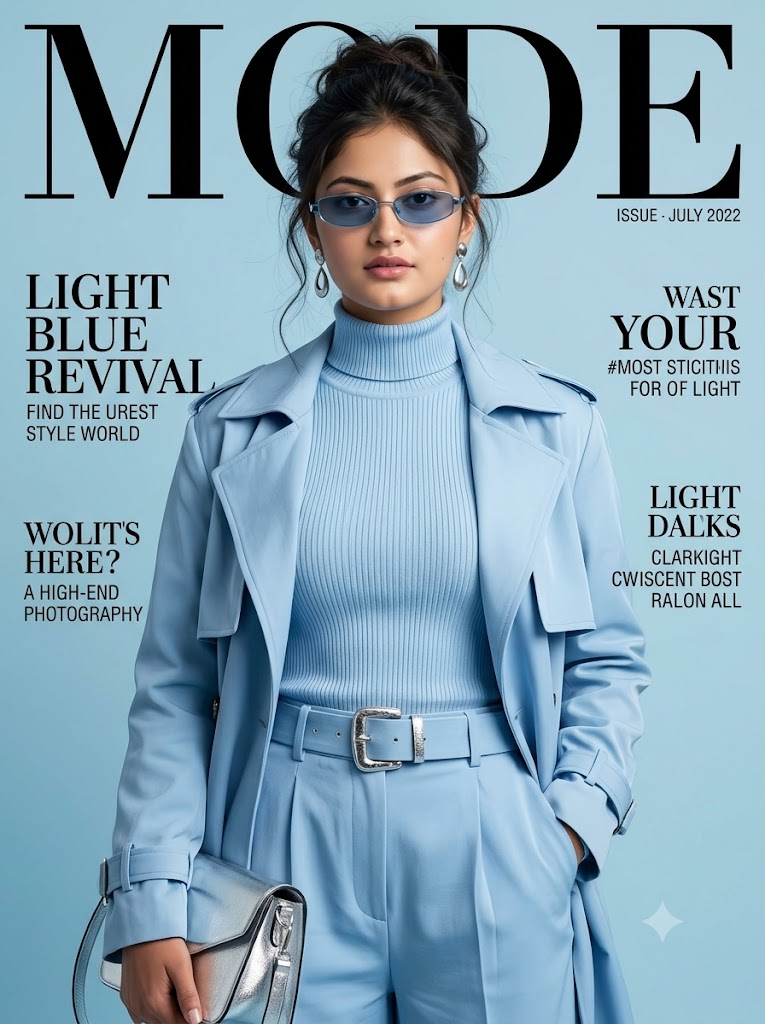 Cool Blue Monochrome Fashion Magazine Cover