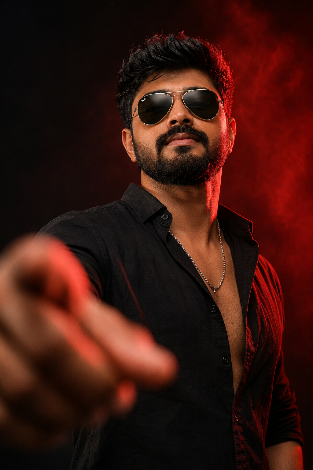 Dramatic Red &amp; Black Studio Portrait AI Prompt