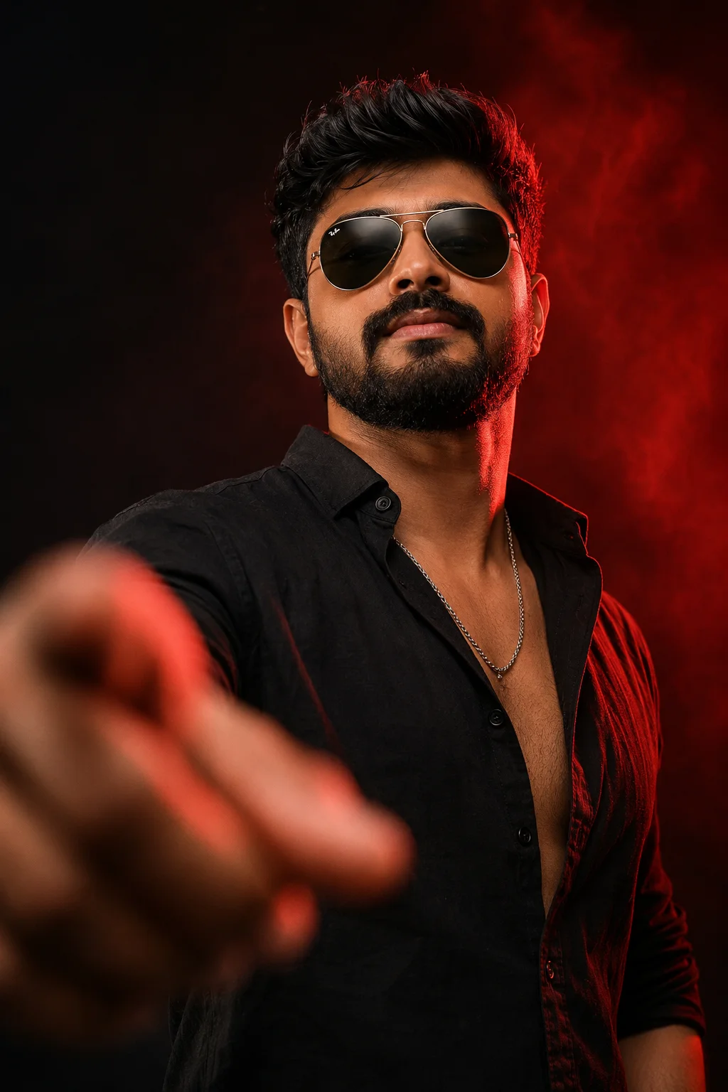 Dramatic Red &amp; Black Studio Portrait AI Prompt
