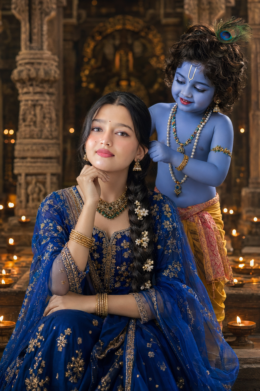 Cinematic Portrait of Woman and Young Lord Krishna