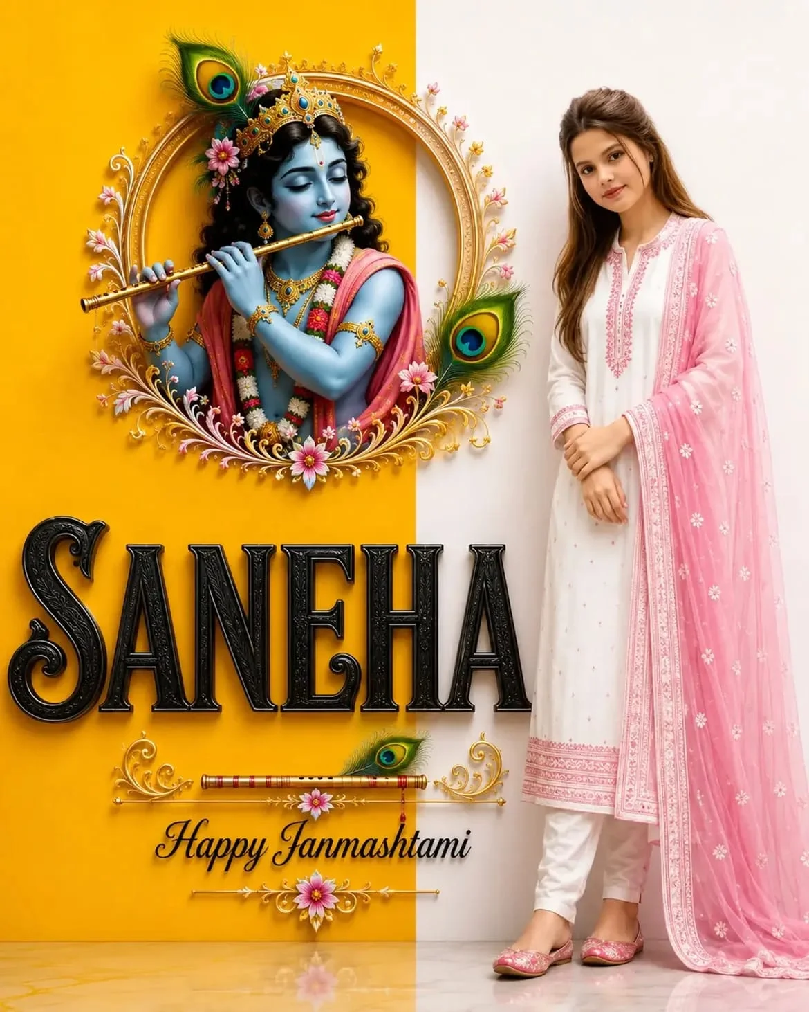 Janmashtami Krishna AI Portrait Prompt with Custom Name