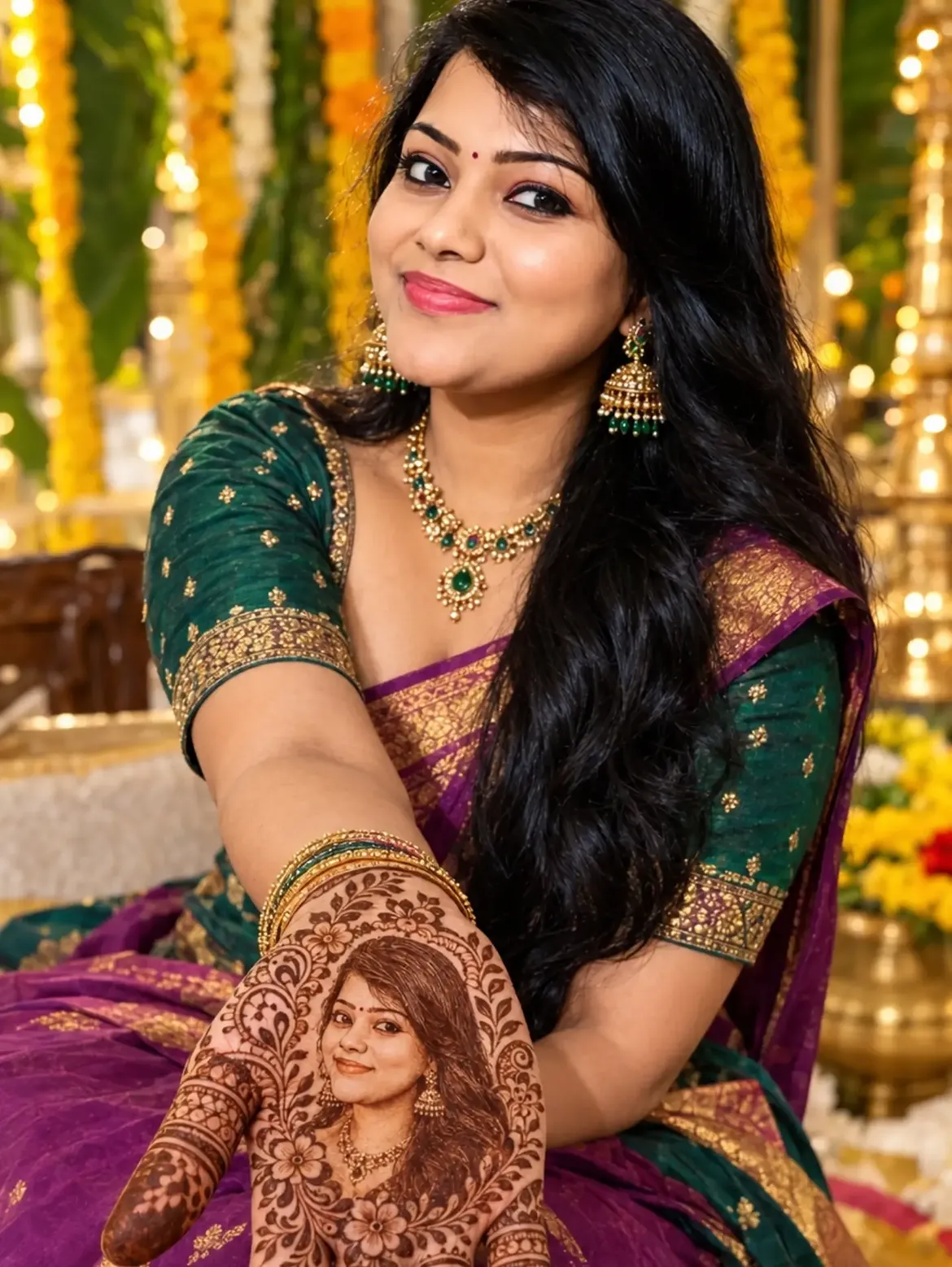 Self-Portrait Mehndi AI Image Prompt | Festive Portrait