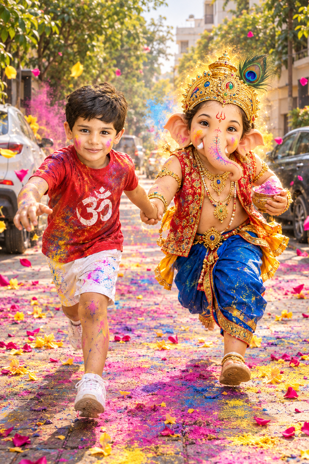 Bal Ganesha Holi AI Image Prompt for Kids | Free Tool