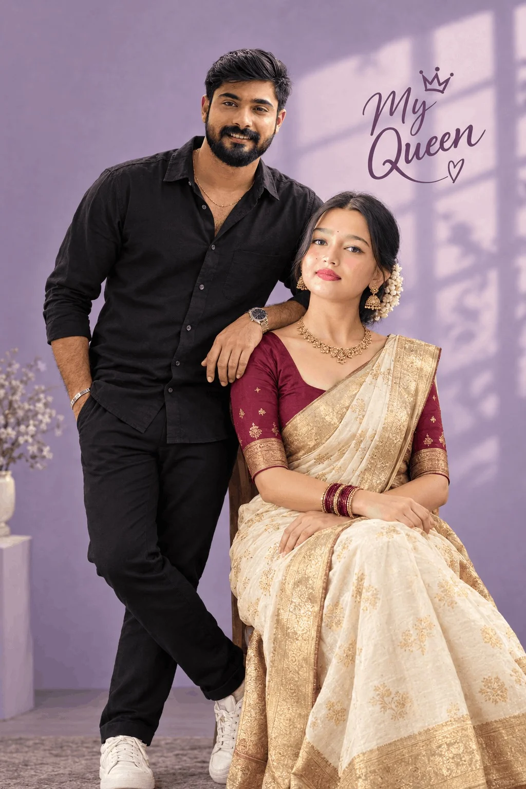 Elegant My Queen Couple Studio Portrait AI Prompt - AI prompt