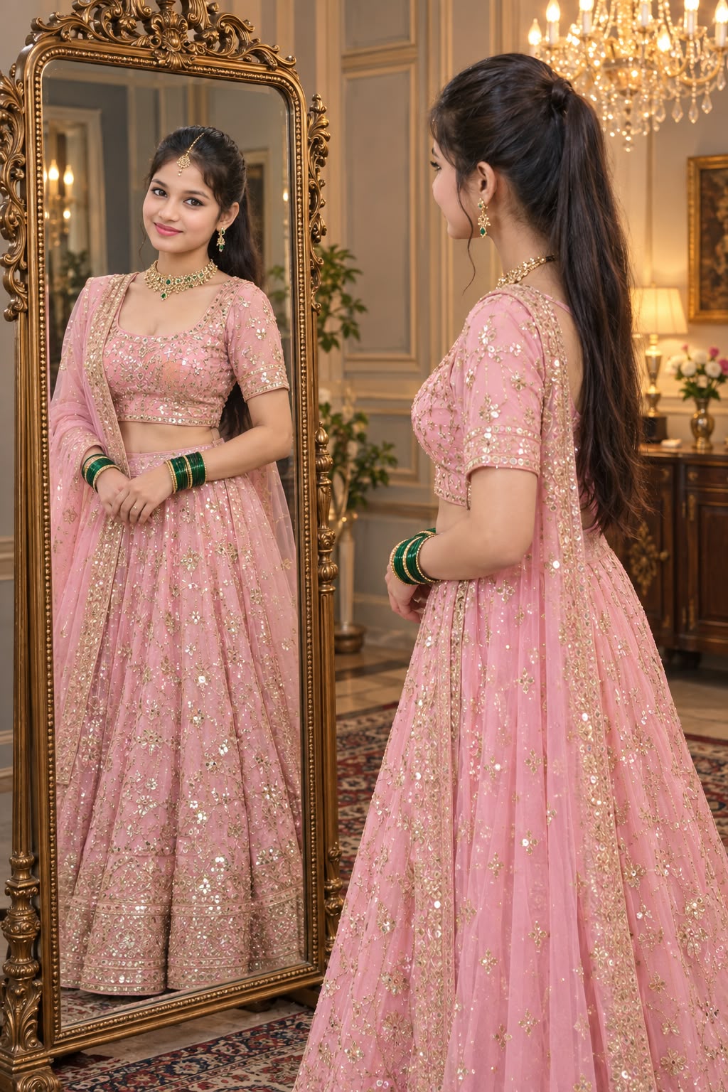 Mirror Portrait AI Image Prompt for Indian Fashion