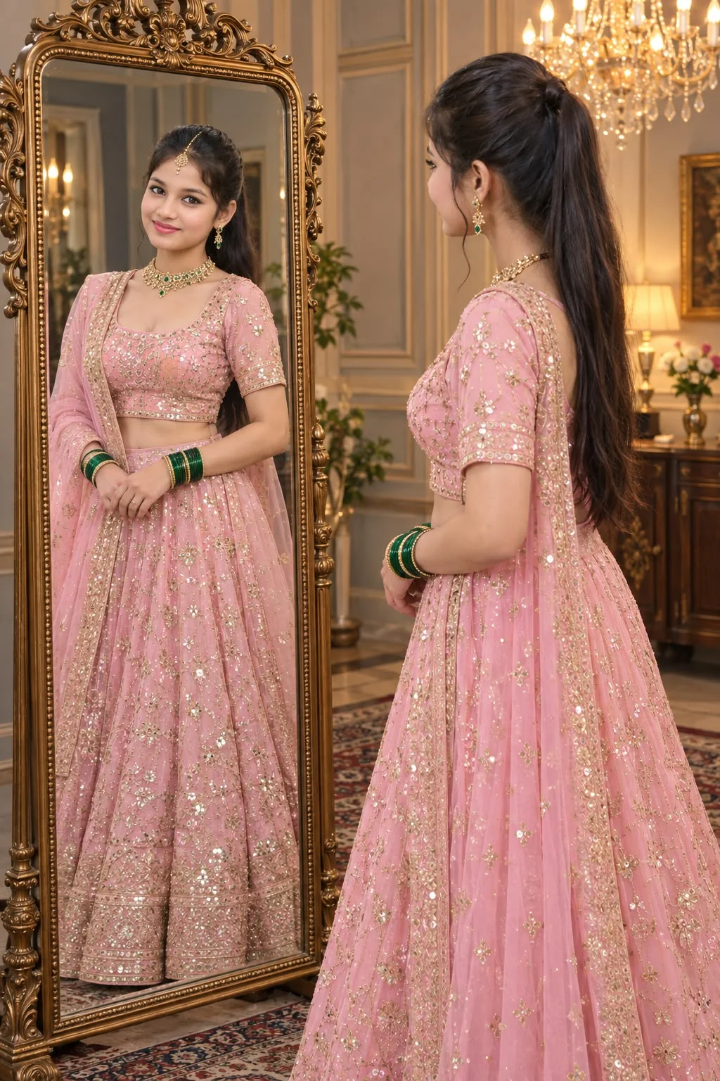 Mirror Portrait AI Image Prompt for Indian Fashion