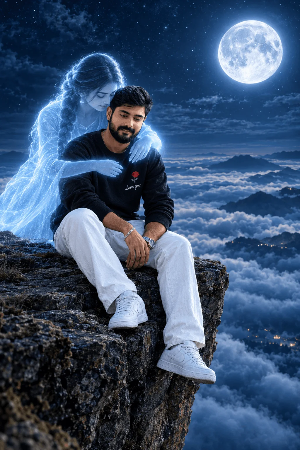 Emotional Night Cliff AI Prompt with Spirit Companion - AI prompt