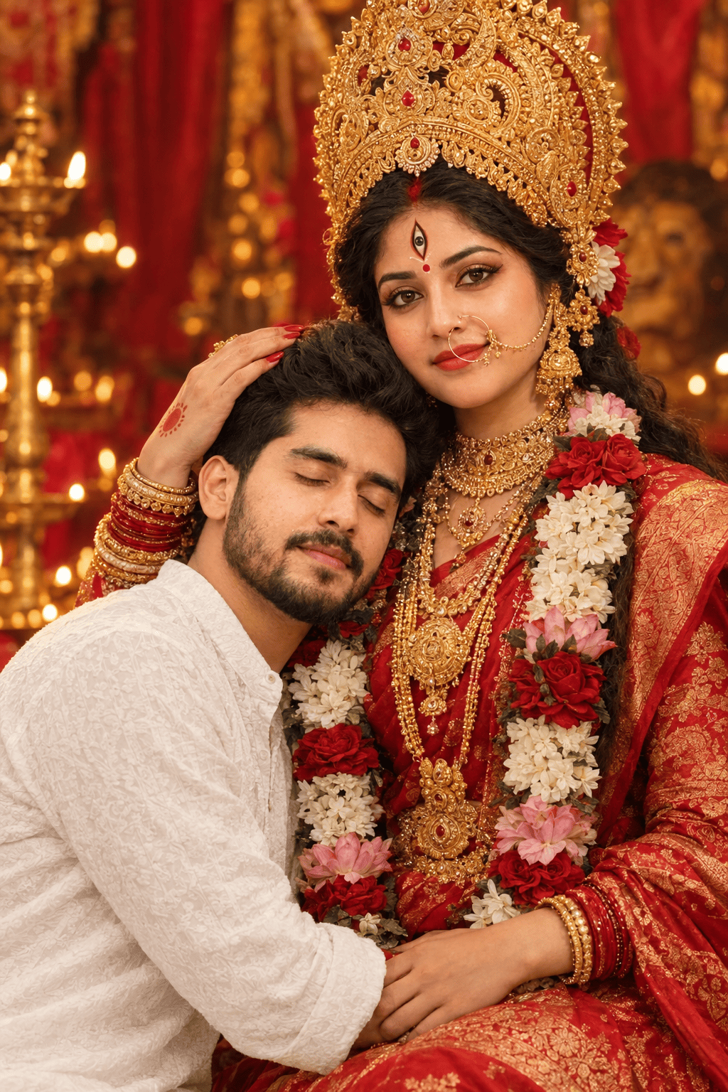 Divine Embrace of Maa Durga AI Art Generator Prompt
