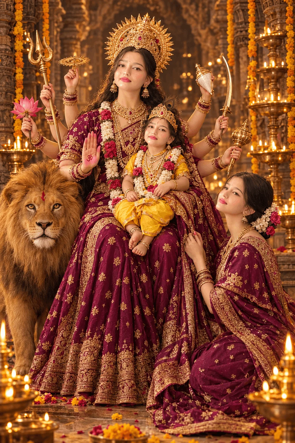 Mother's Devotion: Create a Divine Photo of Maa Durga and a Baby with AI Prompts