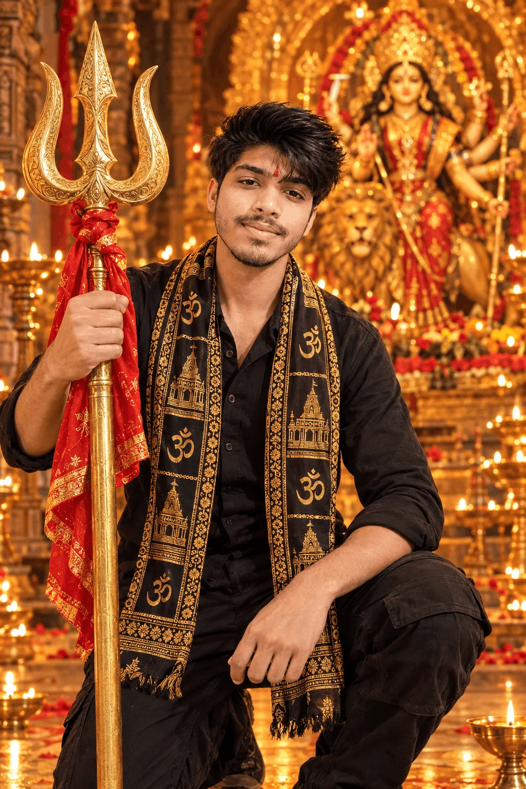 Devotee of Maa Durga with Trishul AI Prompt Create a Realistic Divine AI Photo - AI prompt
