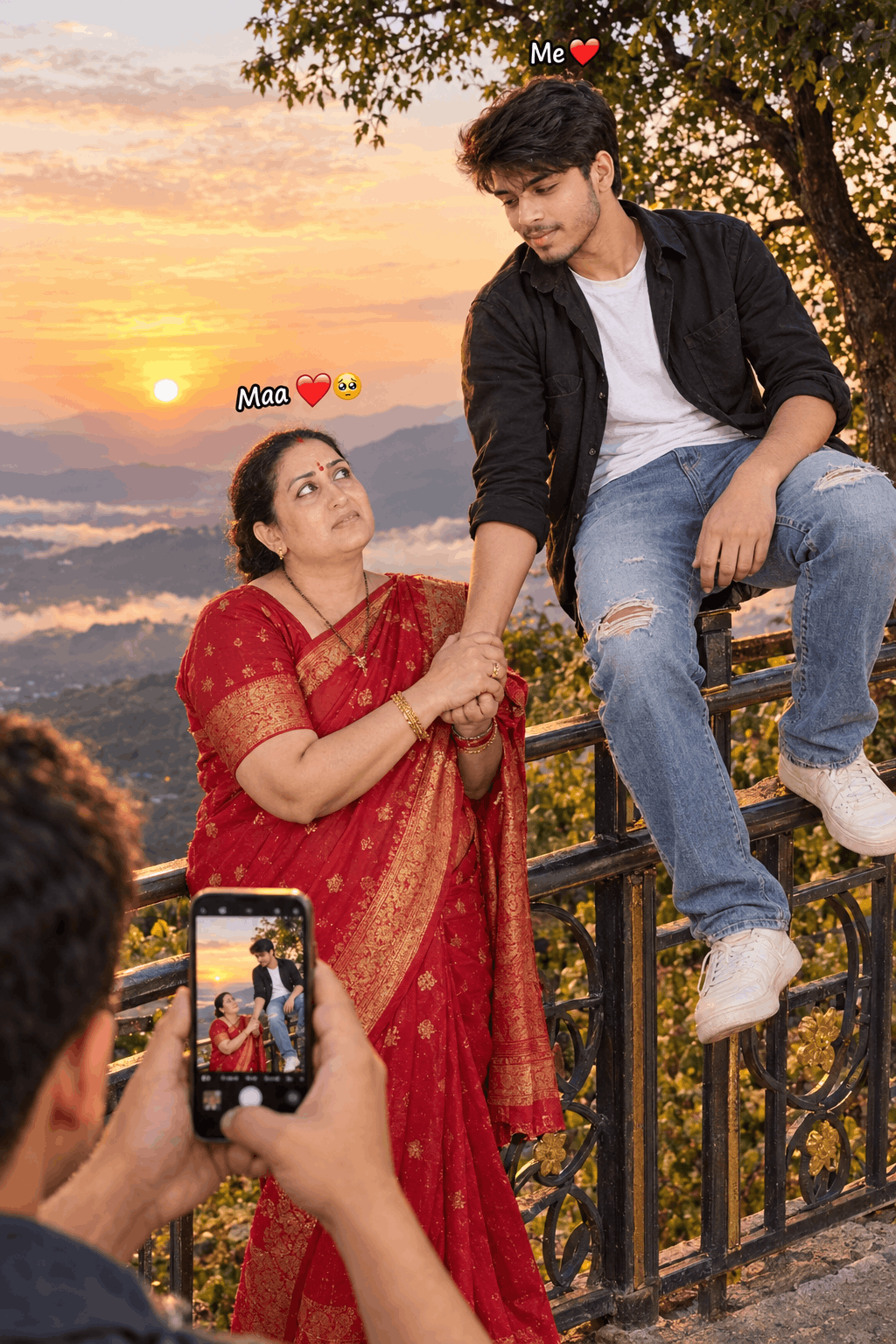 Mother and Son Sunset Memory AI Prompt Create a Heartwarming Emotional Portrait with AI