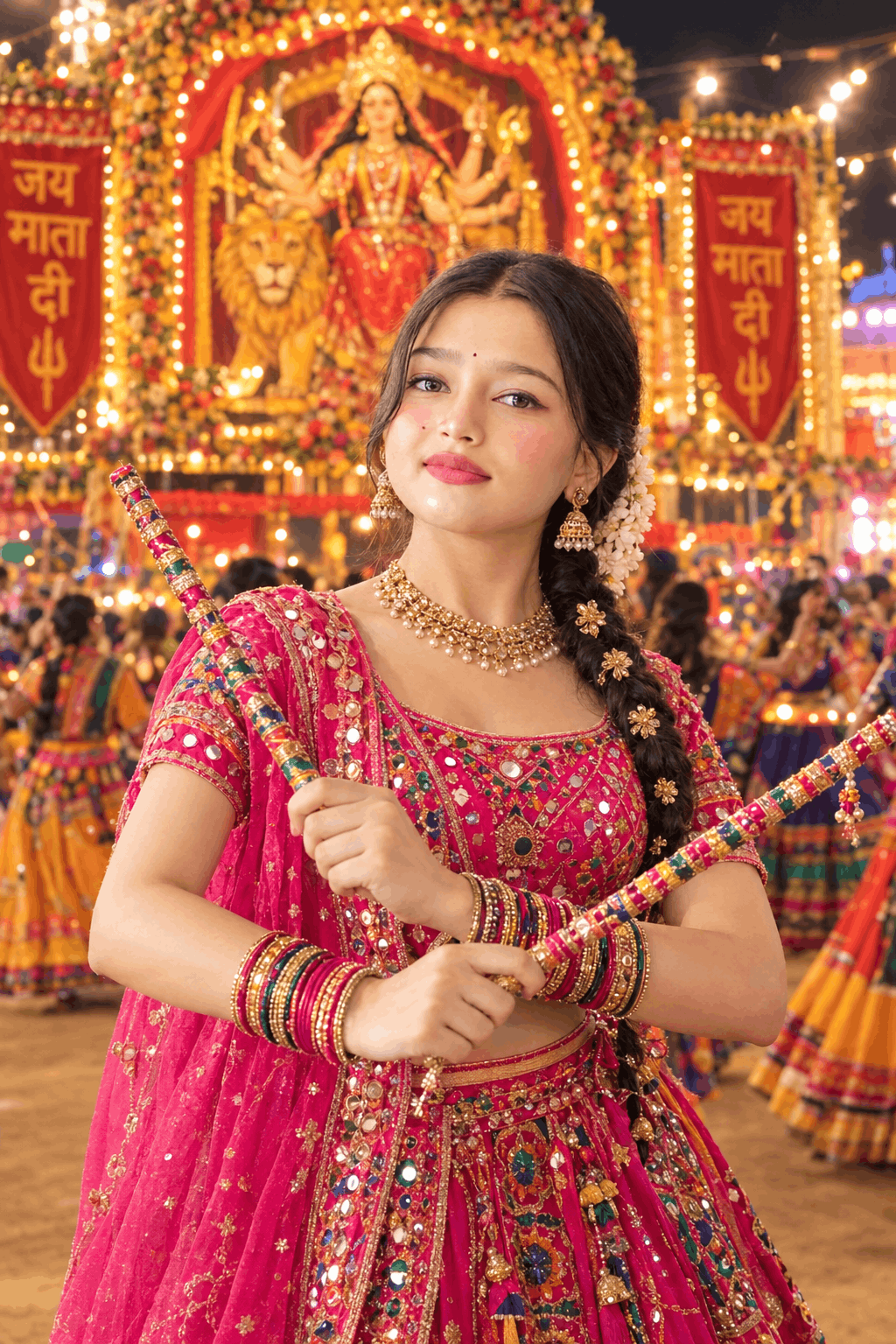 Goddess Durga Dandiya Celebration AI Prompt Create a Vibrant Festive Portrait