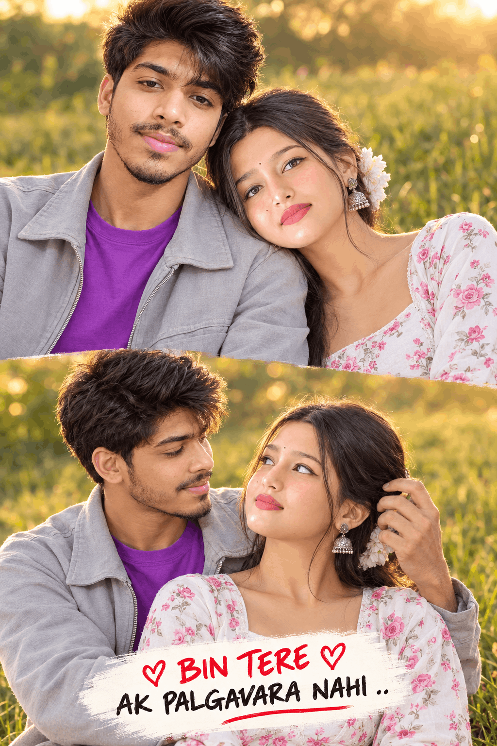Romantic Couple Photo Collage AI Prompt – Bin Tere Golden Hour Love Scene