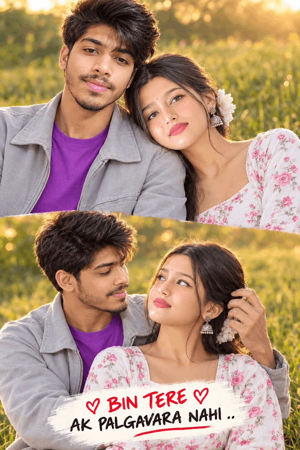 Romantic Couple Photo Collage AI Prompt – Bin Tere Golden Hour Love Scene