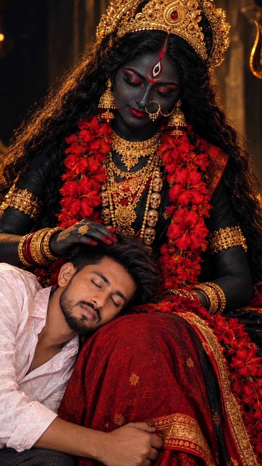 Maa Kali Aur Bhakt Ka Pavitra AI Image Prompt