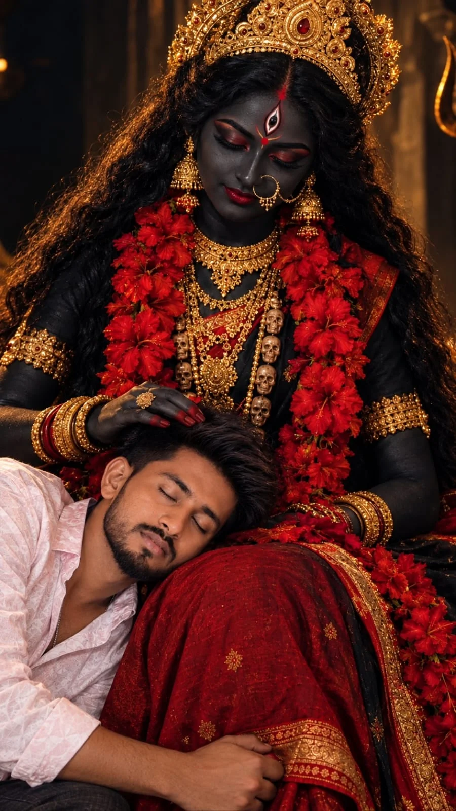Maa Kali Aur Bhakt Ka Pavitra AI Image Prompt