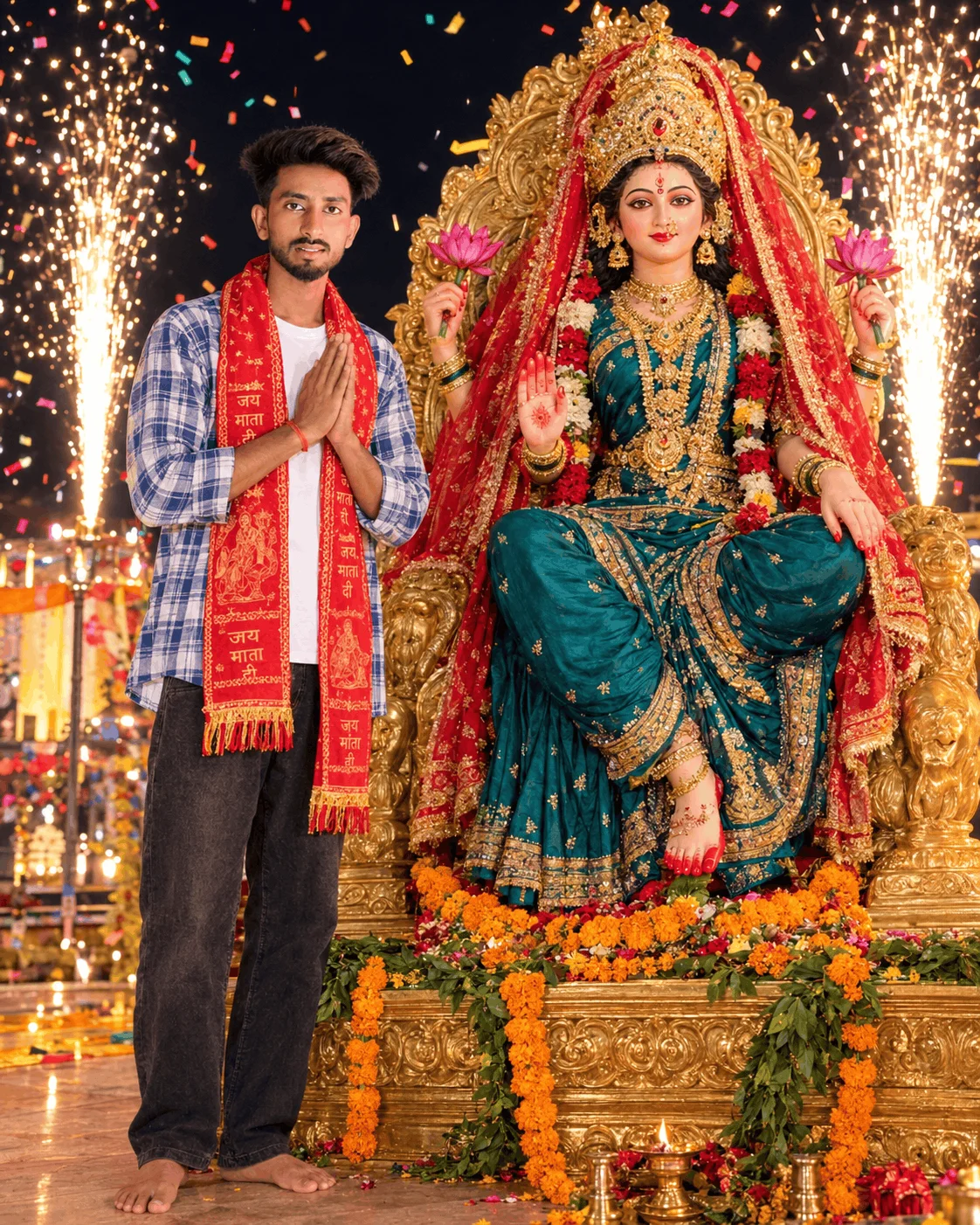 AI Goddess Durga Idol with Devotional Namaste Pose – Festive 8K Portrait