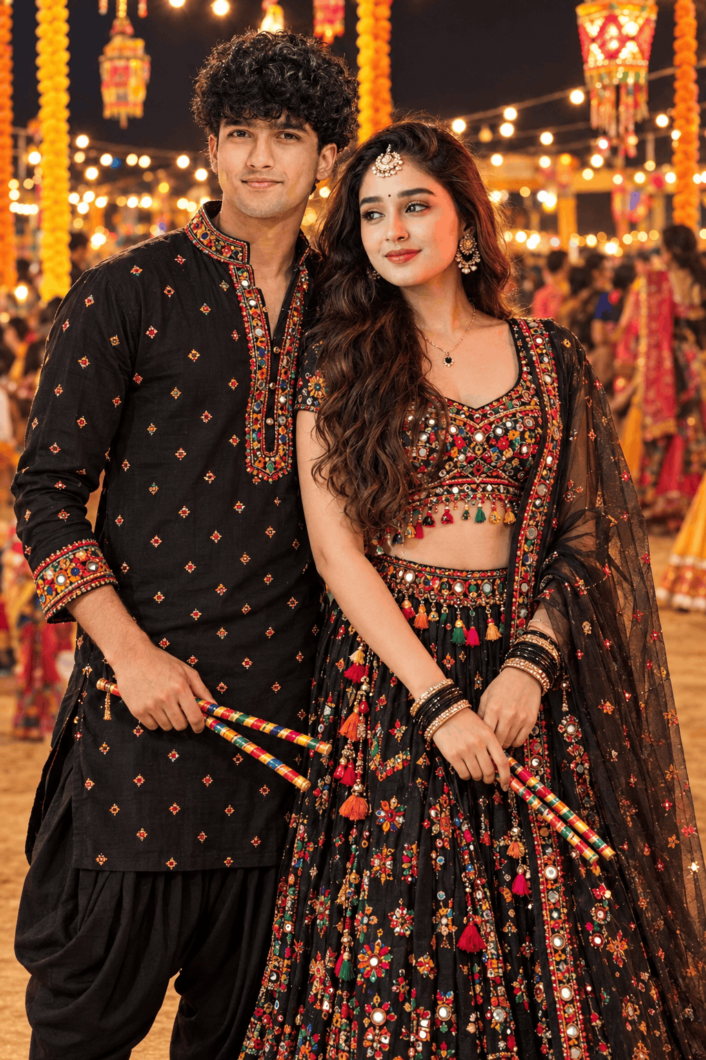 Realistic Couple Photo Prompt for Black Garba Outfits