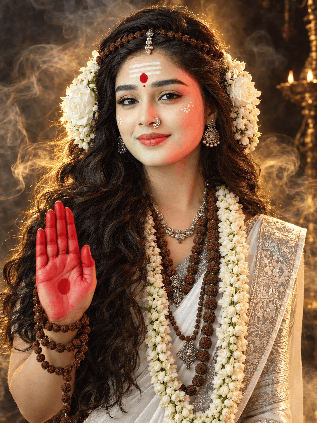 AI Portrait Prompt for Divine Maa Parvati in White Saree