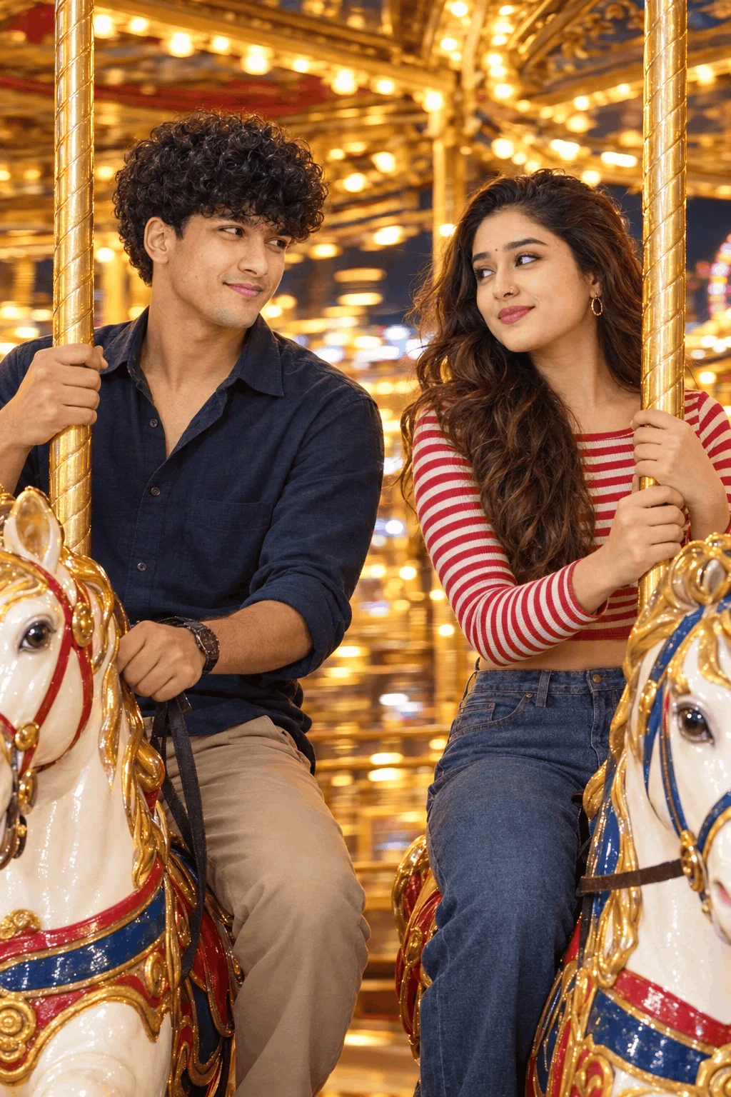 Realistic Couple Photo Prompt for a Golden Carousel