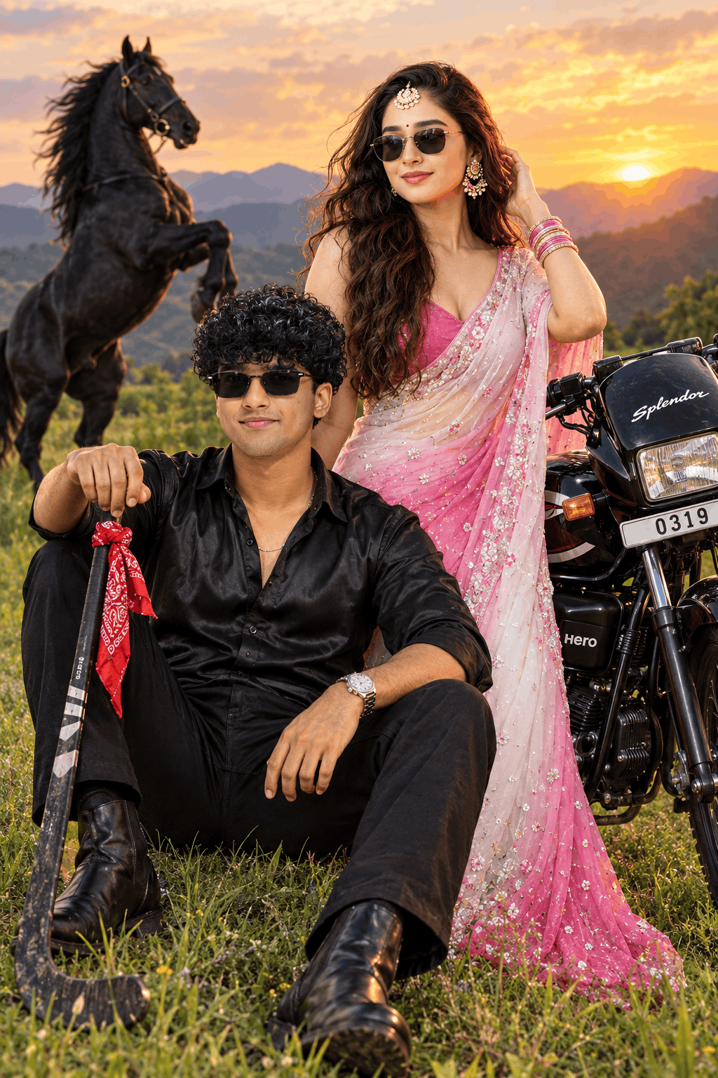 Realistic Couple Photo Prompt for a Sunset Bike Scene