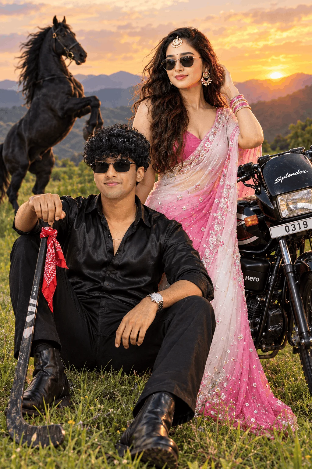 Realistic Couple Photo Prompt for a Sunset Bike Scene