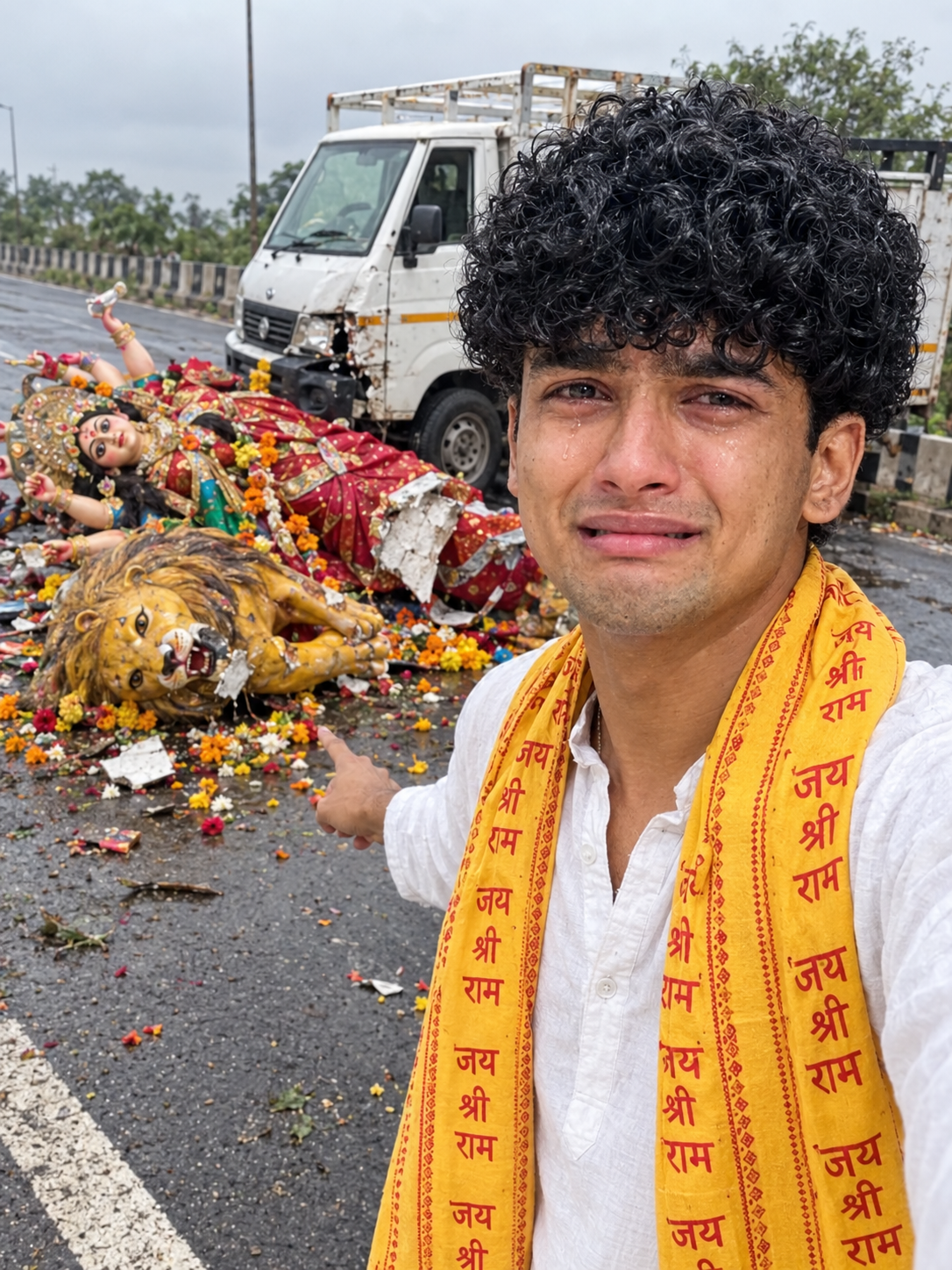 Realistic AI Portrait Prompt: Tearful Ram Bhakt Selfie {Durga Maa}