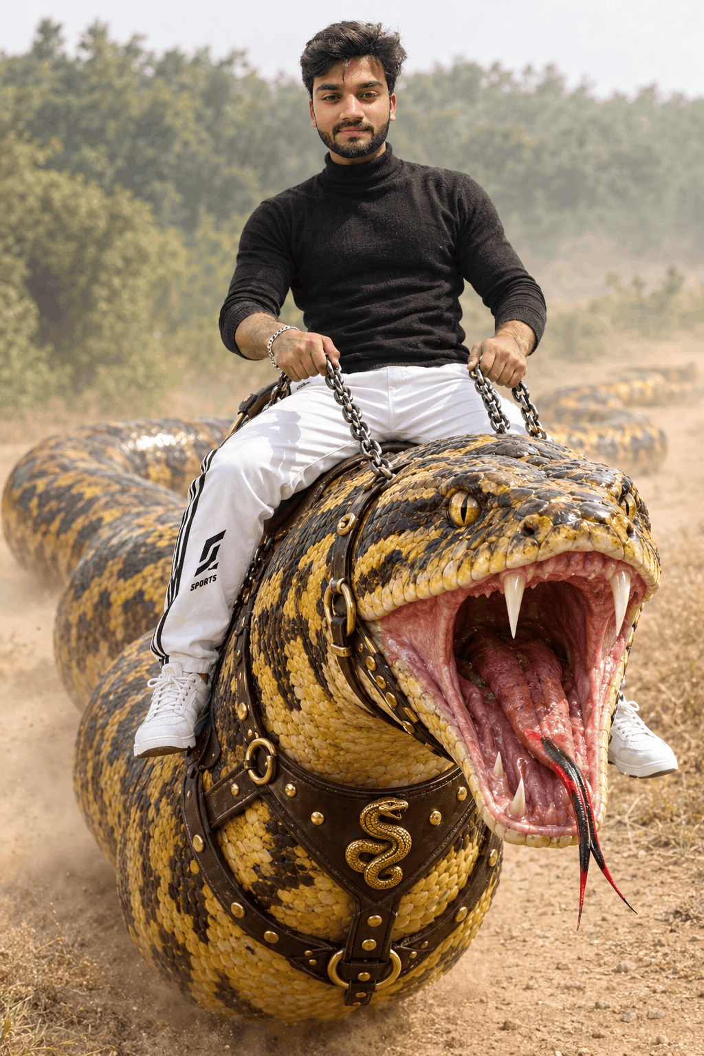 Giant Snake Rider AI Image Prompt for Epic Fantasy