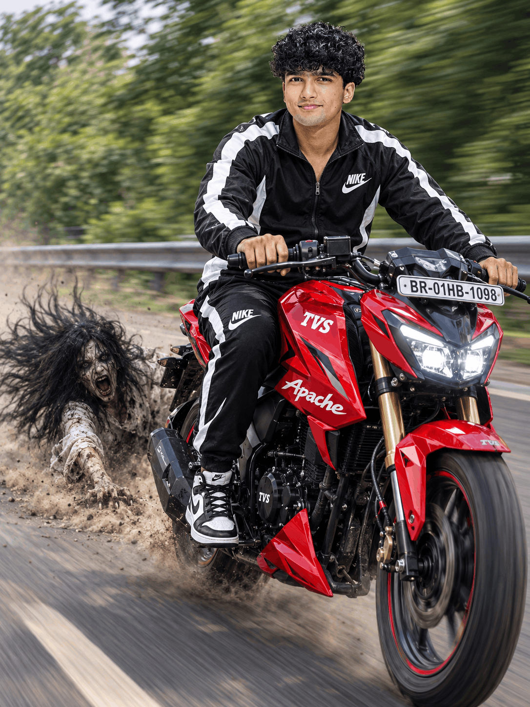 Motorcycle AI Photo Prompt with a Red Apache Bike