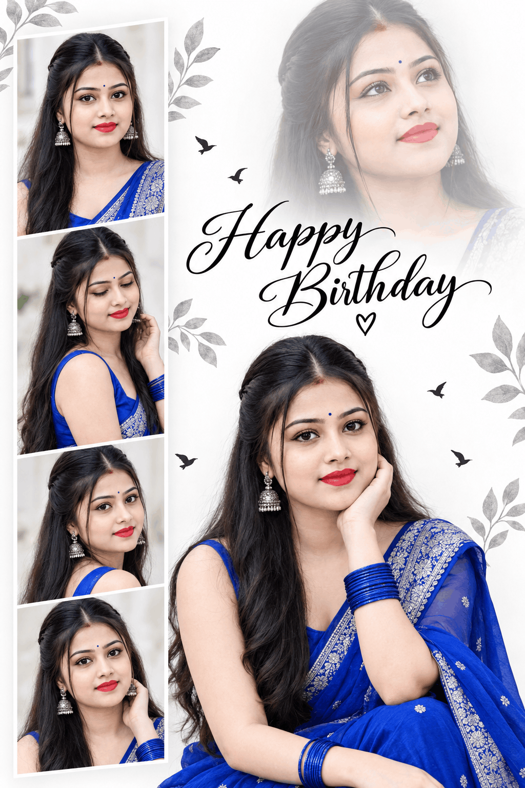 Birthday Photo Prompt with Royal Blue Saree Collage