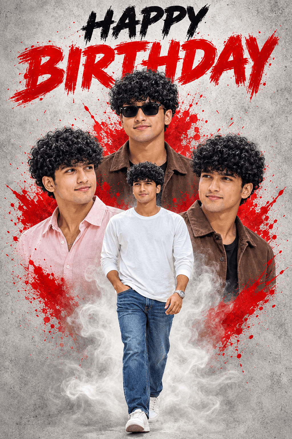 Birthday Poster AI Prompt with Red Grunge Typography