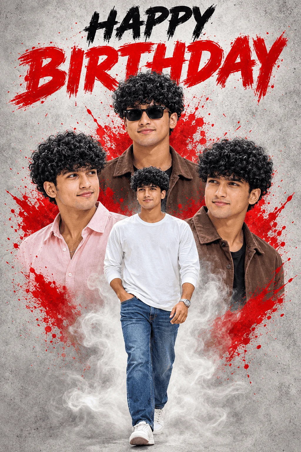 Birthday Poster AI Prompt with Red Grunge Typography - AI prompt