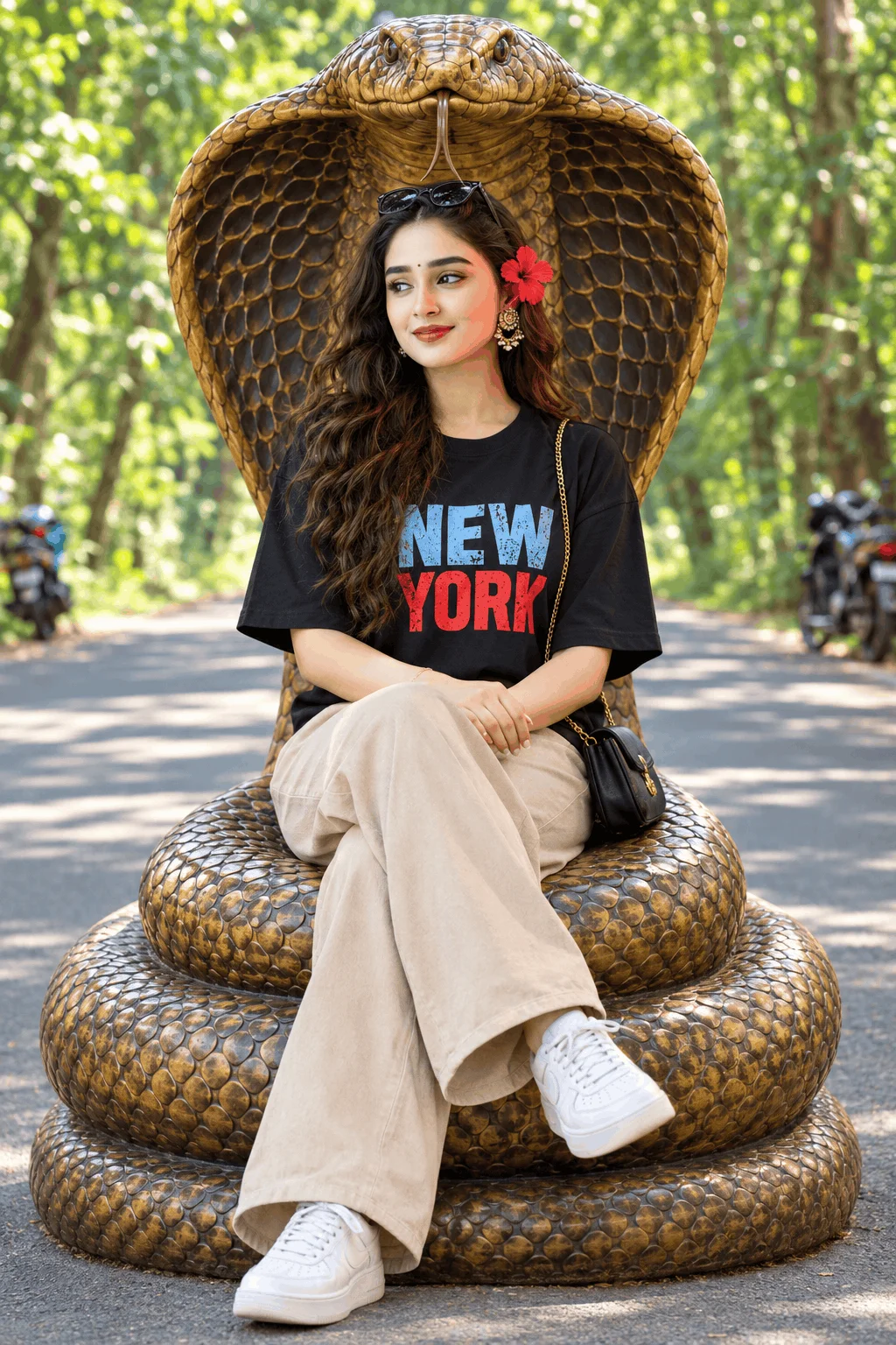 Realistic AI Photo Prompt Girl on Golden Cobra Throne - AI prompt