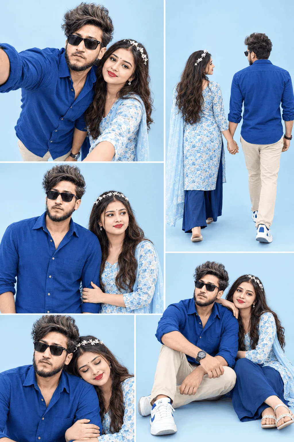 Realistic Couple Photo Prompt for a Pastel Blue Studio Shoot - AI prompt