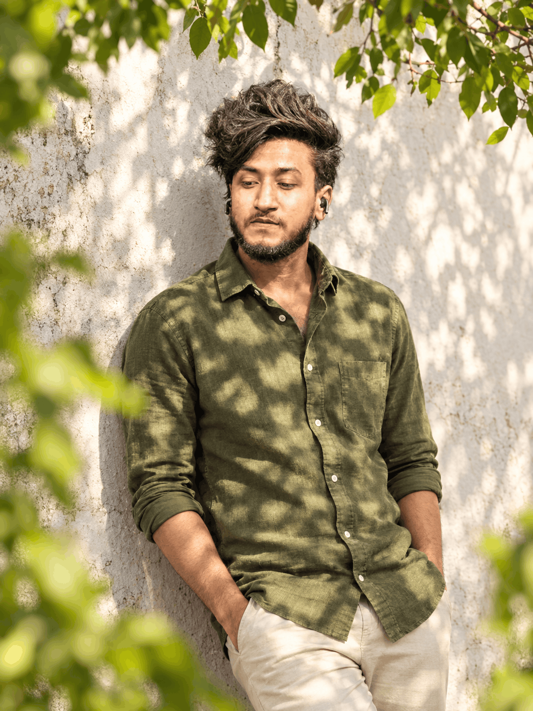 AI Portrait Prompt for an Olive Green Shirt Outdoor Look