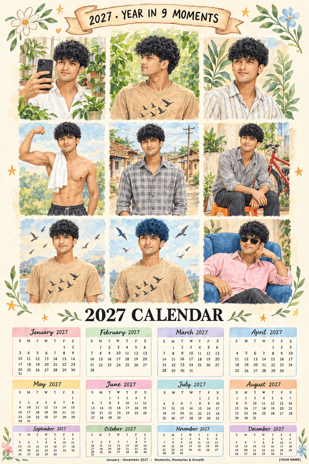 AI Portrait Prompt for a 2027 Watercolor Calendar Poster