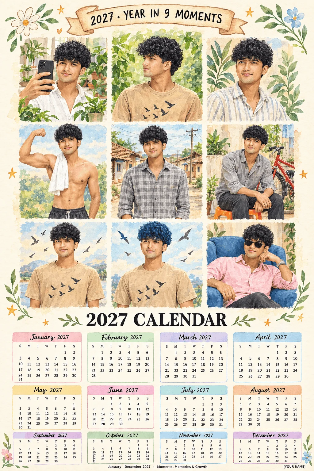 AI Portrait Prompt for a 2027 Watercolor Calendar Poster - AI prompt