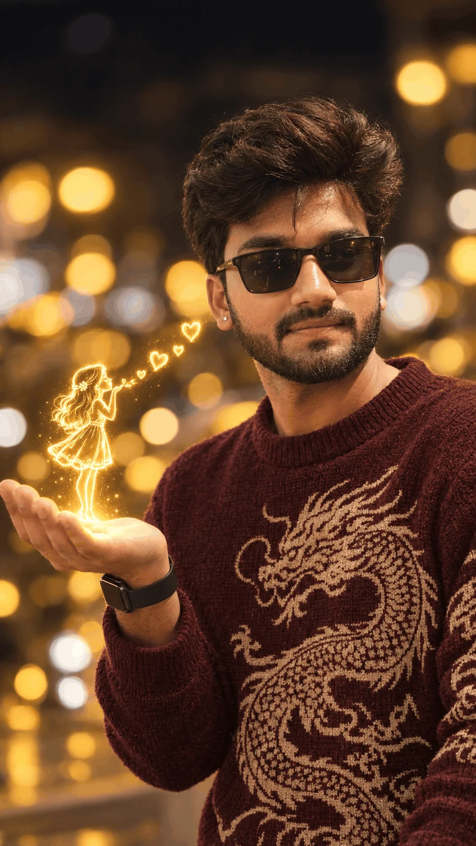Golden Heart Kisses Maroon Dragon Sweater Photo Idea - AI prompt