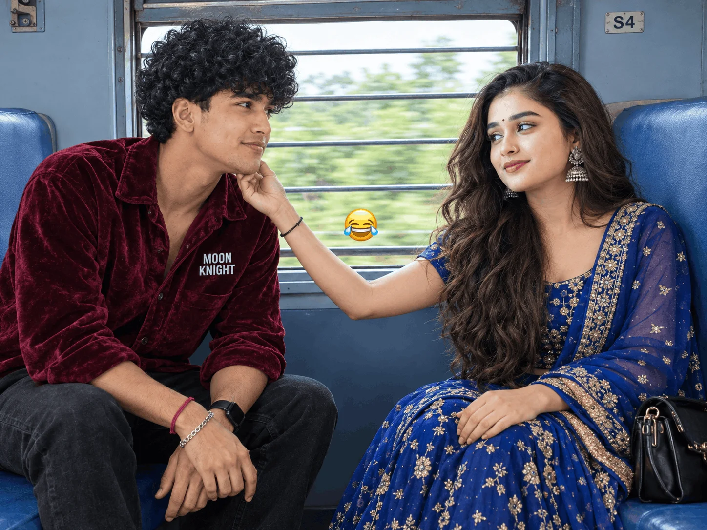Romantic Train Journey Photo Ideas in Blue and Gold - AI prompt