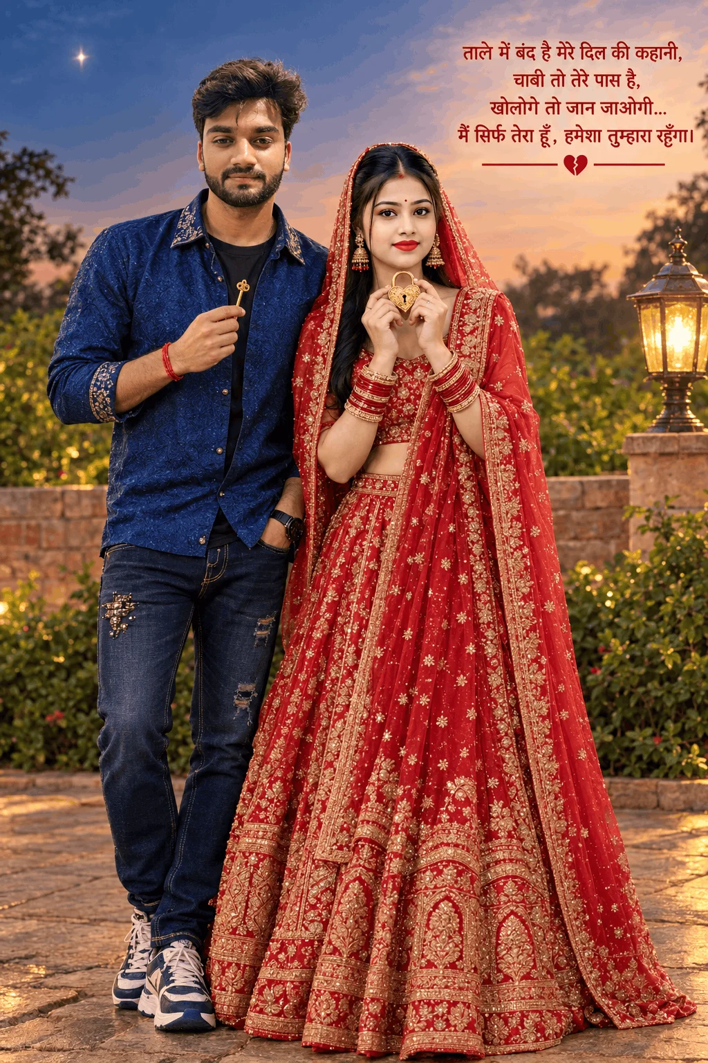 Romantic Couple Photo Ideas in Red and Royal Blue - AI prompt