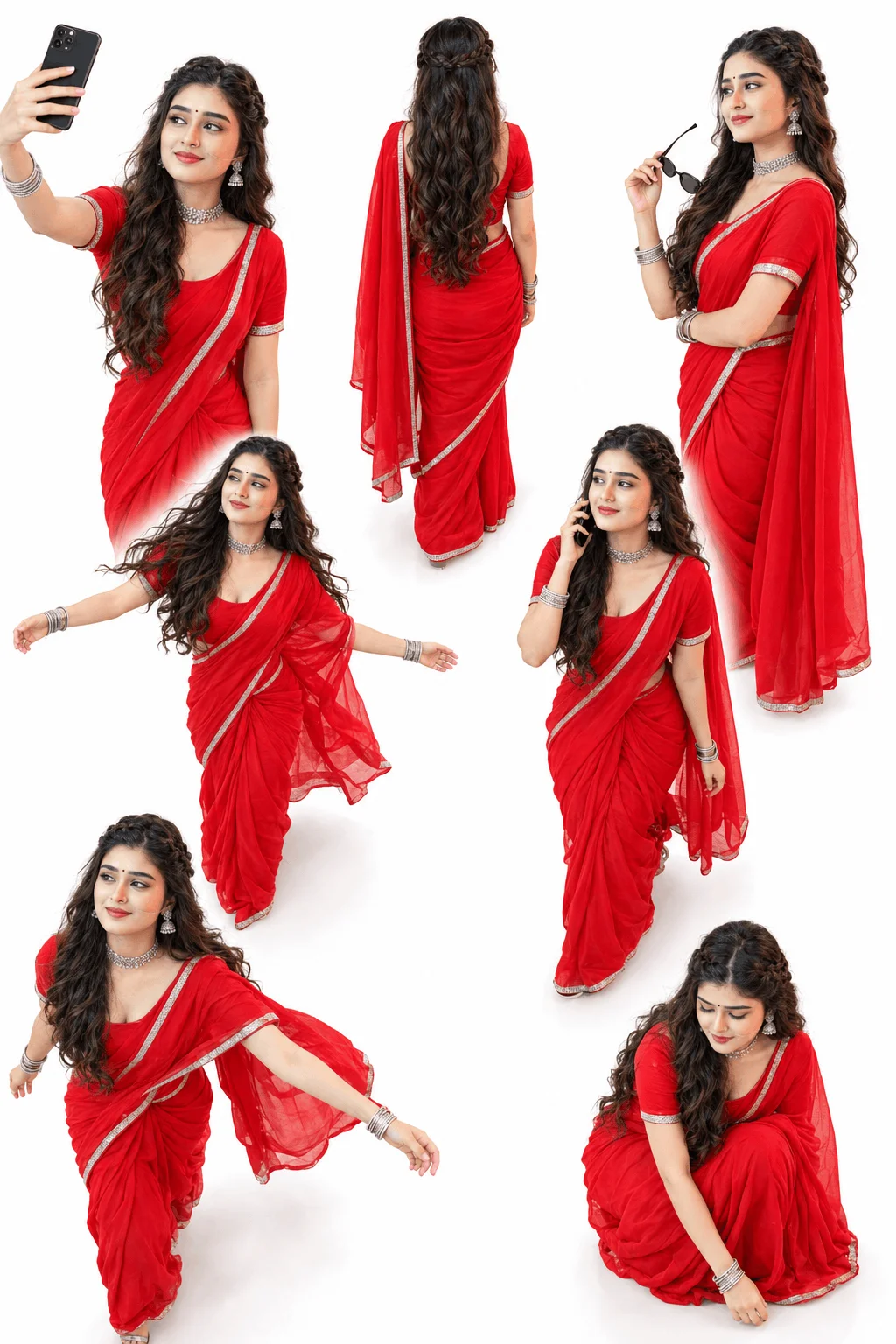 Red Saree Photoshoot Ideas 7 Stylish Poses for Women - AI prompt