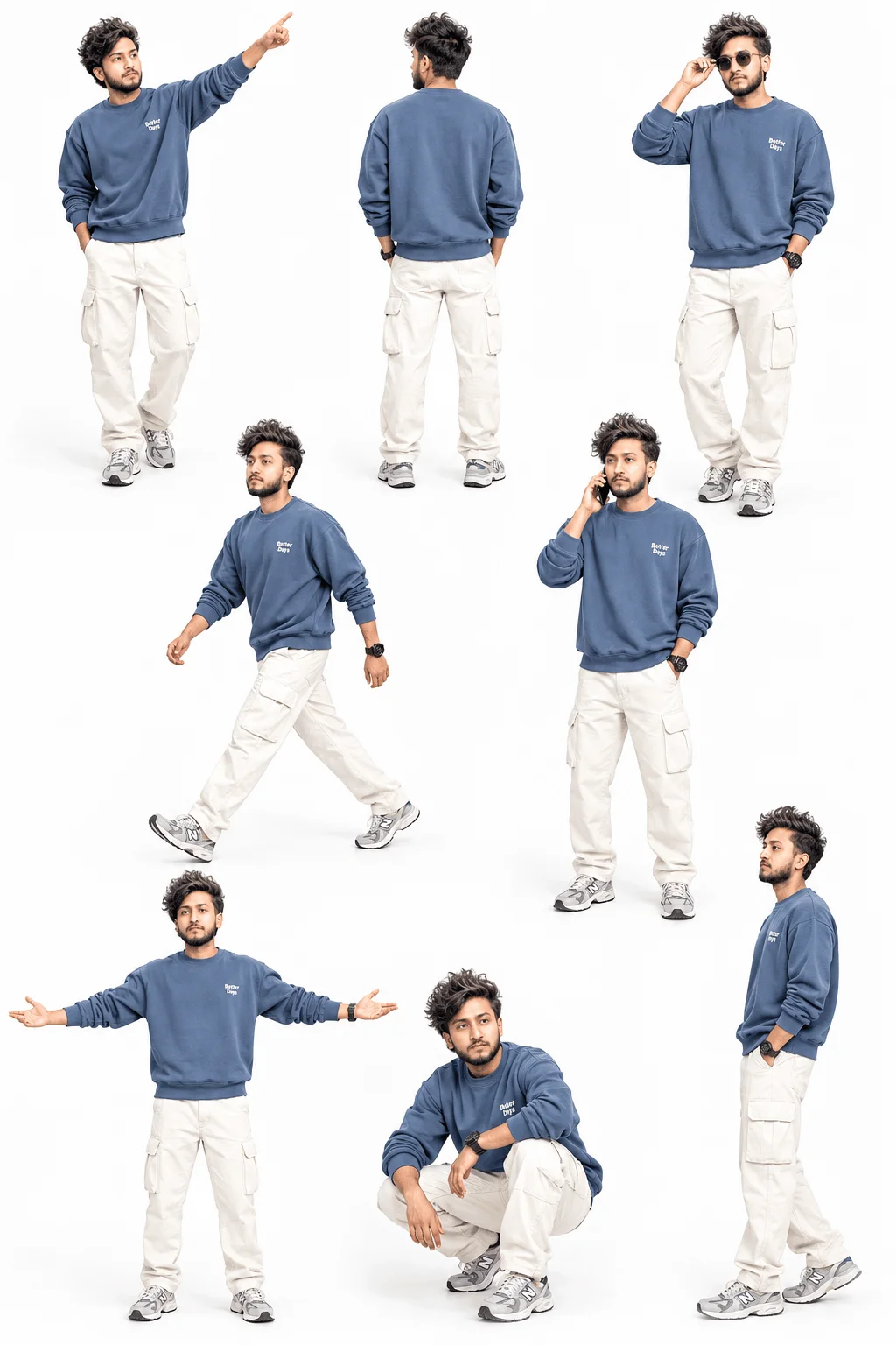 Multi Pose Lookbook Ideas in a Slate Blue Sweatshirt
