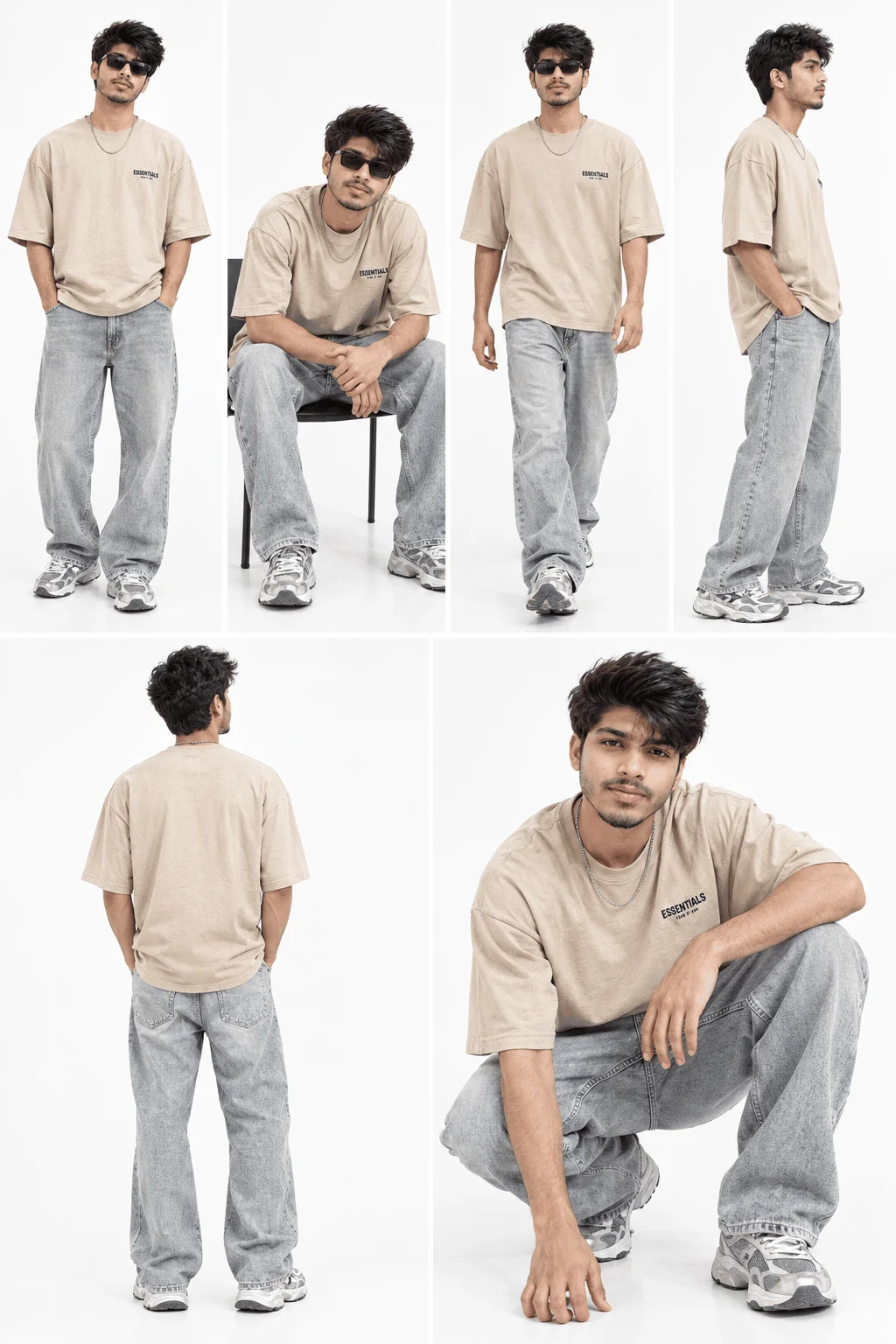 Streetwear Lookbook Poses in a Sand Beige Outfit