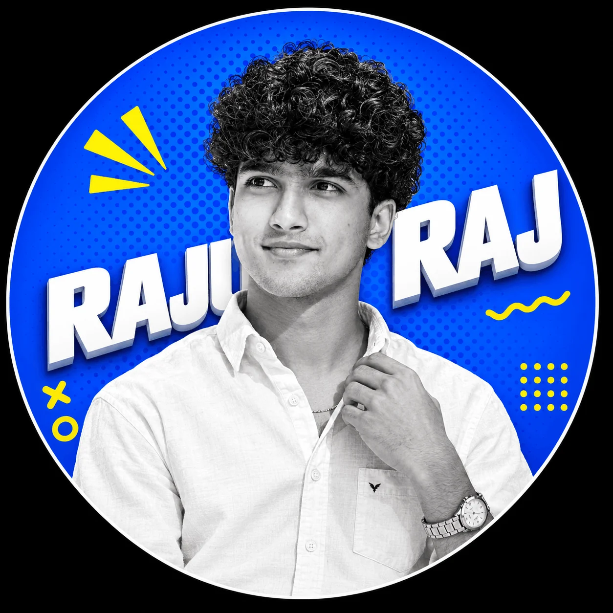 Royal Blue Pop Art Portrait Ideas with 3D Name Text - AI prompt