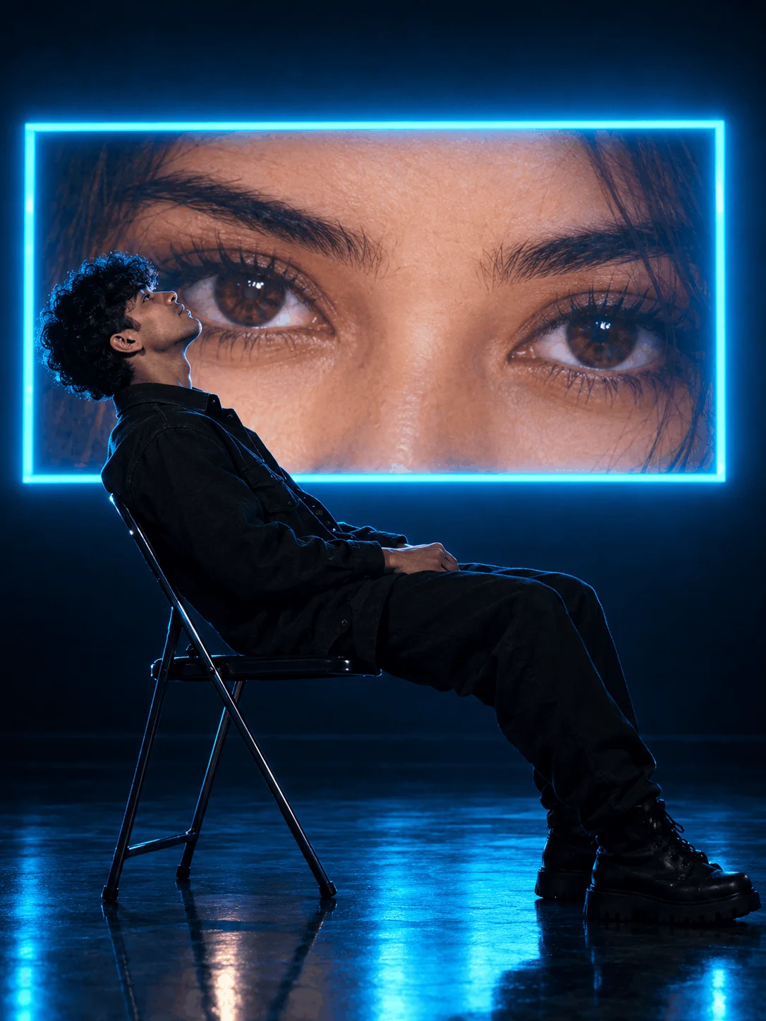 Neon Blue Portrait Ideas with a Dramatic Reclining Pose