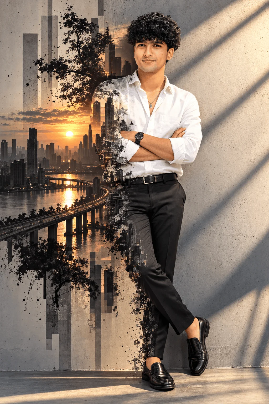 Double Exposure Portrait Ideas with White Shirt Style