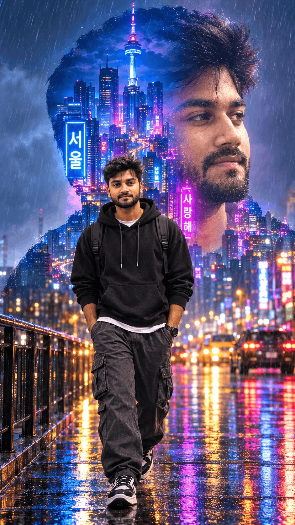Cyberpunk Street Portrait Ideas With Neon Rain Reflections